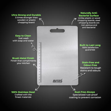 Avias Aventus Chopmate Stainless Steel Chopping Board| Stainless Steel Chopping Board Vegetable, Fruit Cutting, Kneading, Cake Prep, Heavy Duty Chopping-Board